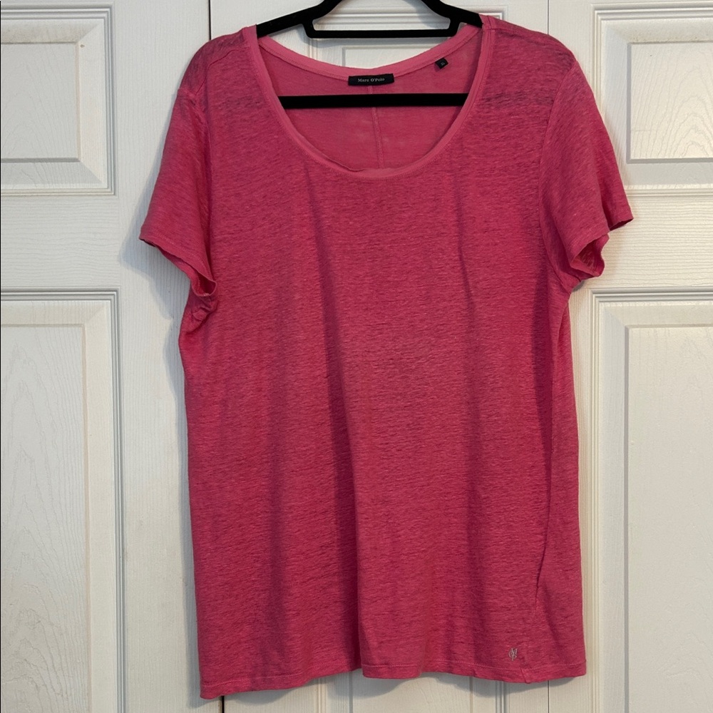 MARC O'POLO Size X-Large Pink Crewneck Short Sleeve Linen Blouse Shirt Feminine